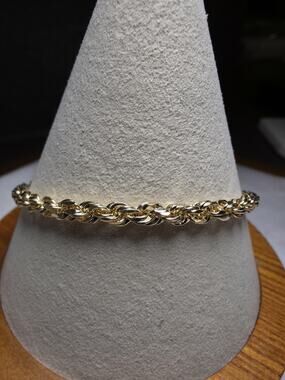 8" 4mm 10k Gold Diamond Cut Hollow Rope Stamped